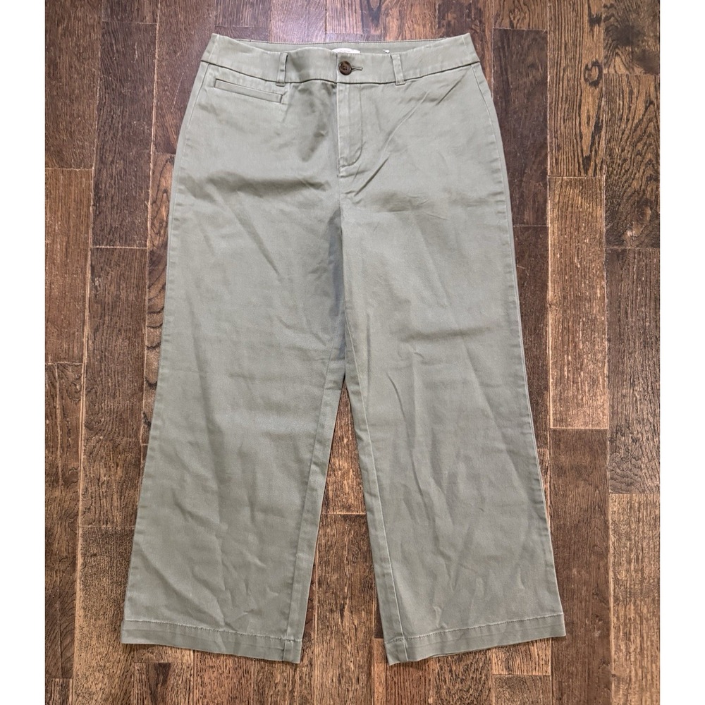 Loft Pants Women's Size 8 Petite High-Rise Slim Wide Leg Crop Green Stretch
